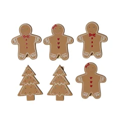 Déco De Table|CHRISTMAS DREAM Lot de 4 bonhommes et 2 sapins (H12 cm) Pain d'épices en Bois