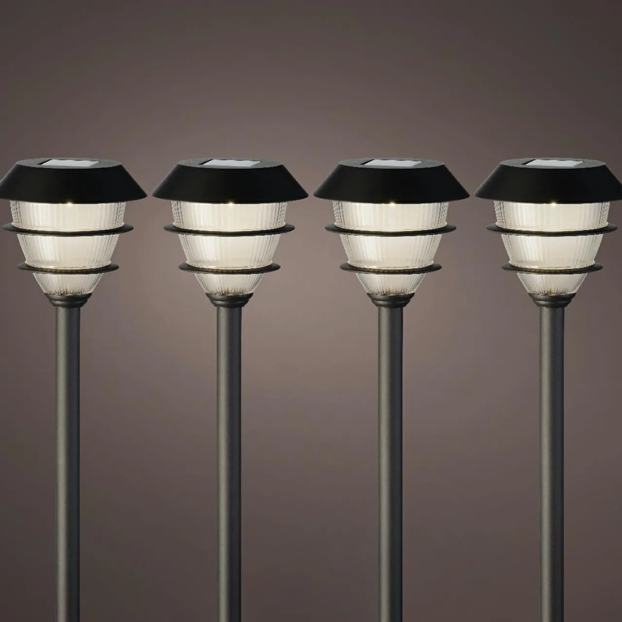 Luminaire Jardin|Eclairage Extérieur|#N/A Lot de 4 bornes de jardin solaire LED (H30 cm) Garden Noir