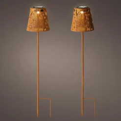 Luminaire Jardin|Eclairage Extérieur|#N/A Lot de 2 bornes de jardin solaire LED (H58 cm) Floral Brun rustique Marron