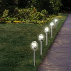 Luminaire Jardin|Eclairage Extérieur|#N/A Lot de 6 bornes de jardin solaire (H24.5 cm) Verre craquelé Blanc chaud