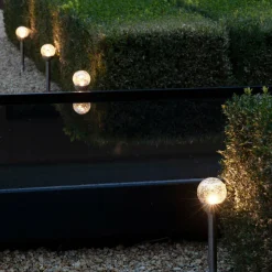 Luminaire Jardin|Eclairage Extérieur|#N/A Lot de 6 bornes de jardin solaire (H24.5 cm) Verre craquelé Blanc chaud