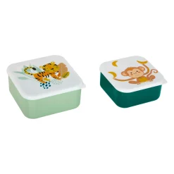 Objet Déco Enfant|OSTARIA Lot de 2 boîtes à gouter enfant Tigre et Singe Vert tilleul