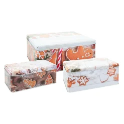 Déco Et Objet De Noël|KOOPMAN Lot de 3 boîtes de rangement en métal rectangulaires Les Pains d'épices Marron