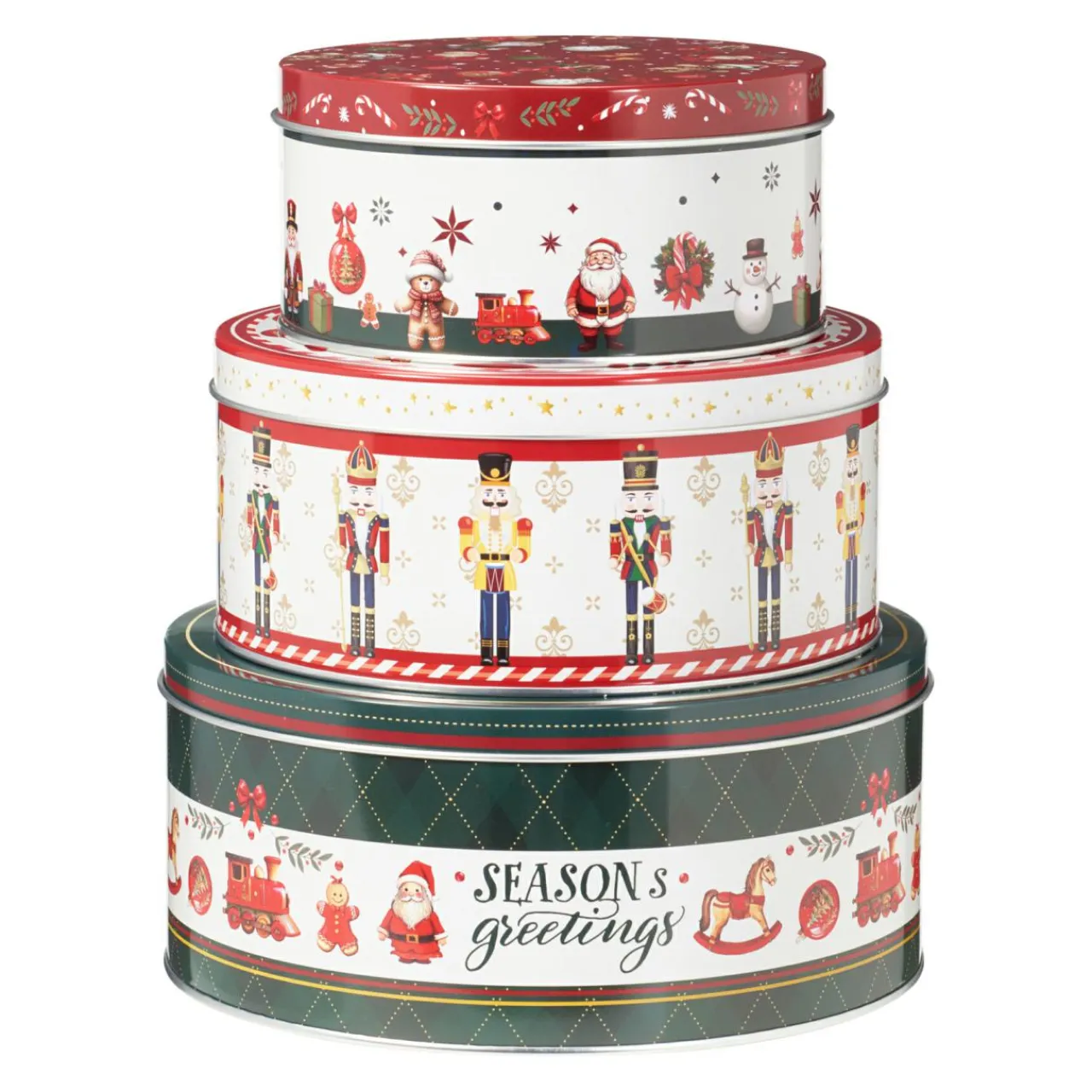 Déco Et Objet De Noël|KOOPMAN Lot de 3 boîtes de rangement en métal rondes Mon beau Noël Multicolore