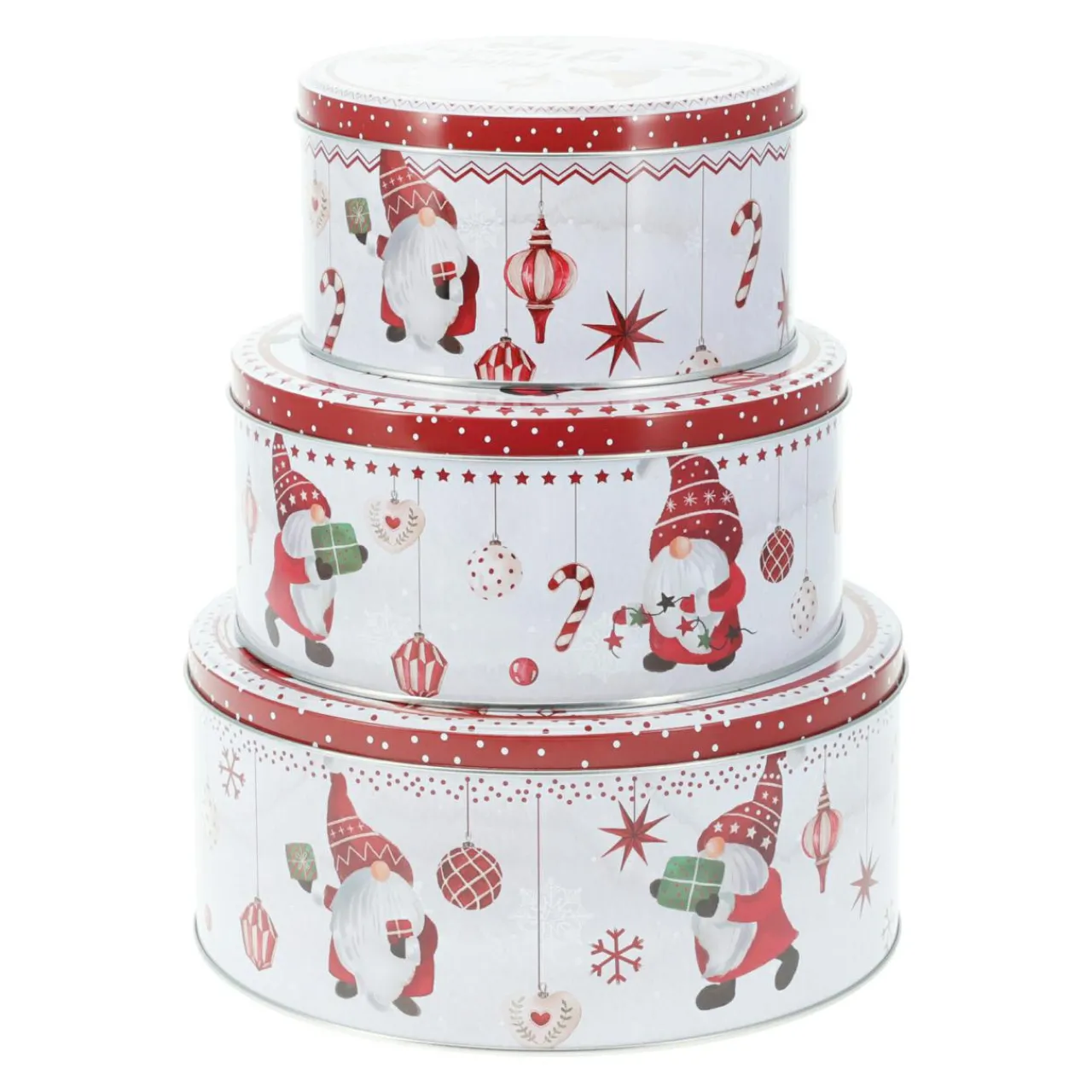 Déco Et Objet De Noël|KOOPMAN Lot de 3 boîtes de rangement en métal rondes Les Lutins en Rouge