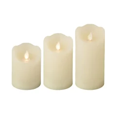 Bougie Et Photophore|KAEMINGK Lot de 3 bougies LED vacillantes (D7,5 cm) Cire naturelle Crème Beige