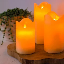 Bougie Et Photophore|KAEMINGK Lot de 3 bougies LED vacillantes (D7,5 cm) Cire naturelle Crème Beige