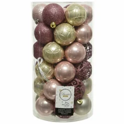Boule De Noël|KAEMINGK Lot de 37 boules de Noël Alpine Rose poudré Tricolore rose poudré Vieux rose Or
