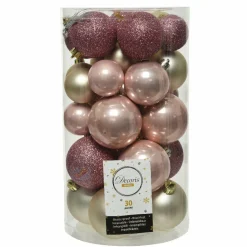 Boule De Noël|KAEMINGK Lot de 30 boules de Noël Alpine mix couleurs Vieux rose / Rose poudré