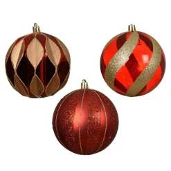 Boule De Noël|KAEMINGK Lot de 12 boules de Noël (D100 mm) Venezia pailletées or Rouge