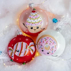 Boule De Noël|KAEMINGK Lot de 6 boules de Noël (D80 mm) en verre Gourmandises Rose