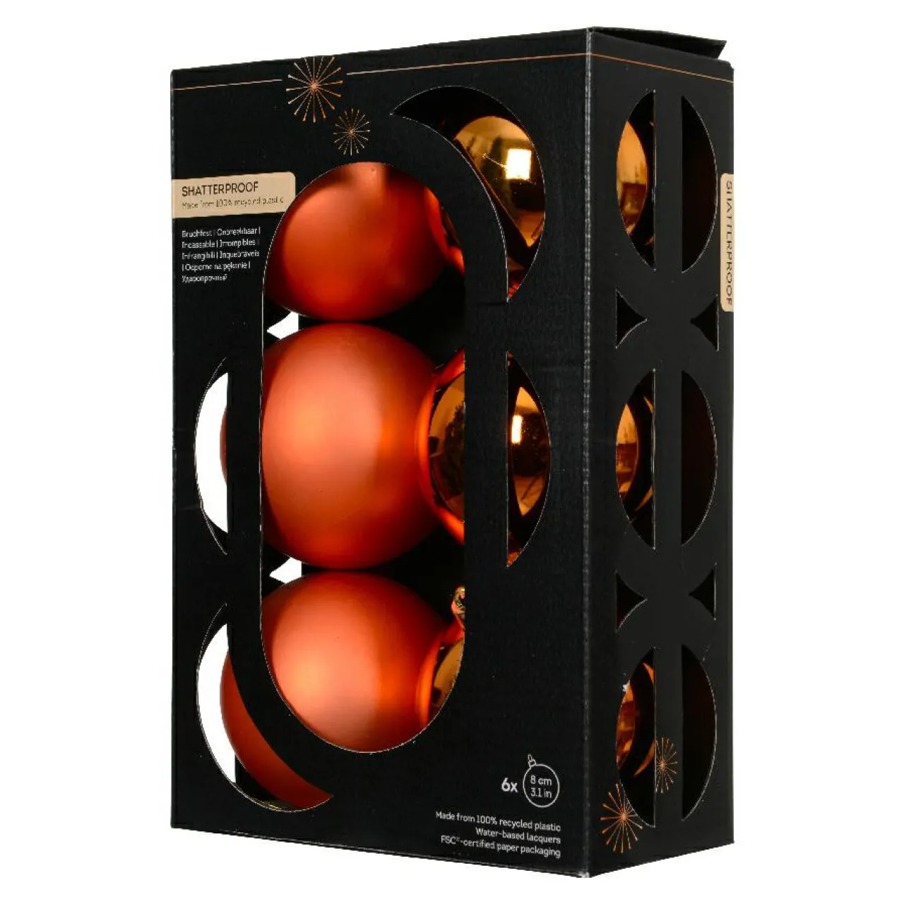 Boule De Noël|KAEMINGK Lot de 6 boules de Noël (D80 mm) Aravis Orange