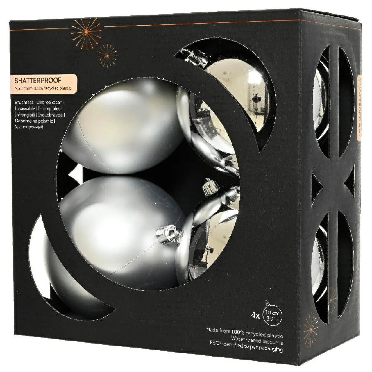 Boule De Noël|KAEMINGK Lot de 4 boules de Noël (D100 mm) Aravis Argent