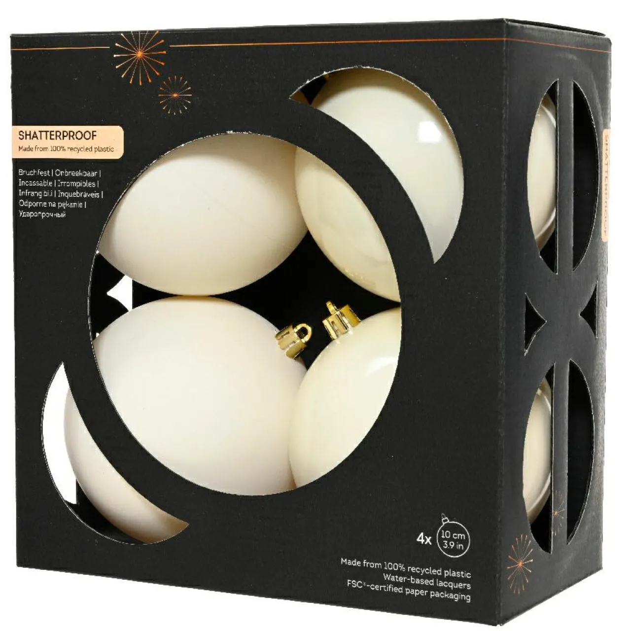 Boule De Noël|KAEMINGK Lot de 4 boules de Noël (D100 mm) Aravis Blanc laine