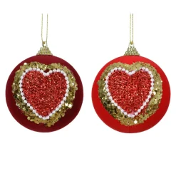 Boule De Noël|KAEMINGK Lot de 12 boules de Noël (D80 mm) Cœur de Noël et or Rouge