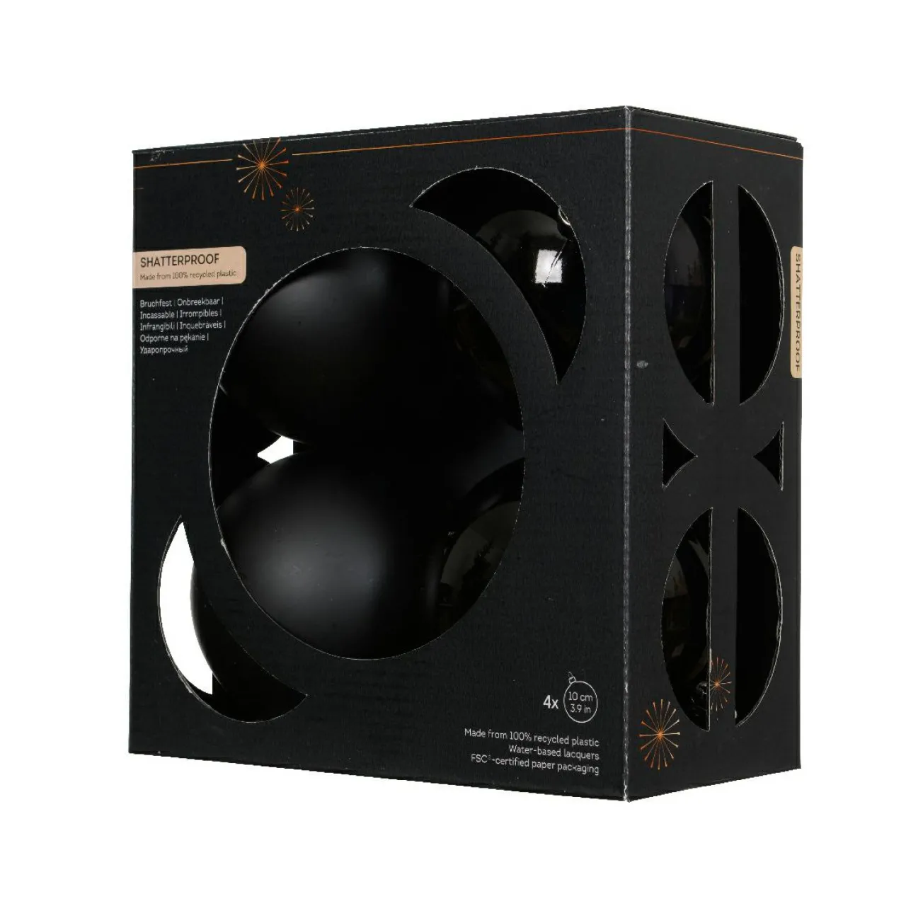 Boule De Noël|KAEMINGK Lot de 4 boules de Noël (D100 mm) Aravis Noir