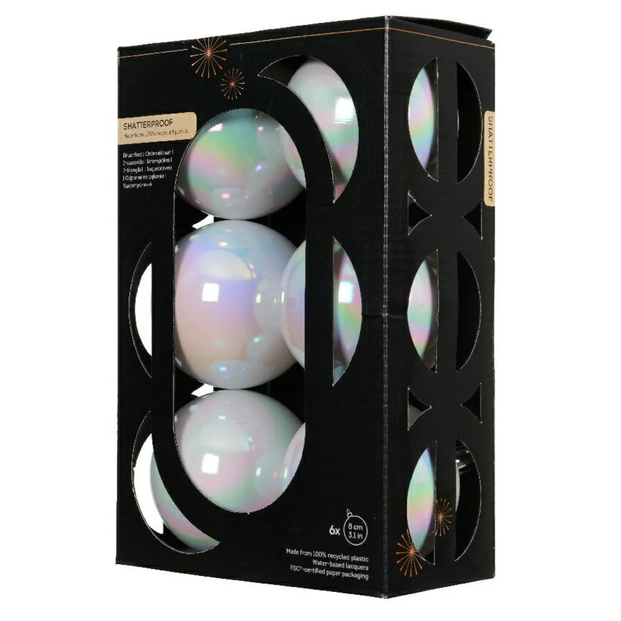 Boule De Noël|KAEMINGK Lot de 6 boules de Noël (D80 mm) Aravis Blanc irisé