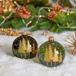 Boule De Noël|KAEMINGK Lot de 6 boules de Noël (D80 mm) en verre Pia Vert sapin