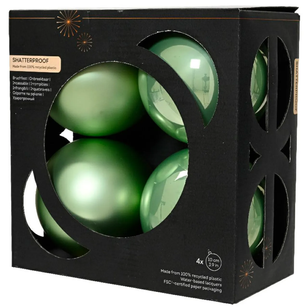 Boule De Noël|KAEMINGK Lot de 4 boules de Noël (D100 mm) Aravis Vert matcha