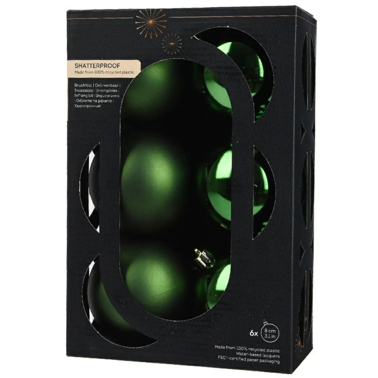 Boule De Noël|KAEMINGK Lot de 6 boules de Noël (D80 mm) Aravis Vert sapin