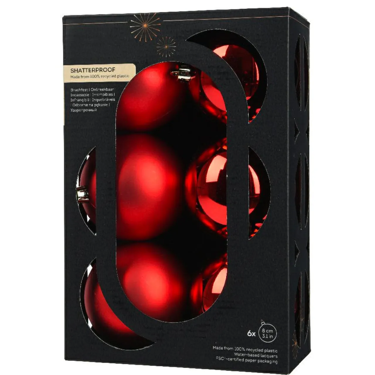 Boule De Noël|KAEMINGK Lot de 6 boules de Noël (D80 mm) Aravis Rouge