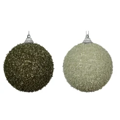 Boule De Noël|KAEMINGK Lot de 12 boules de Noël (D80 mm) Sequins pailletés Romarin et Menthe blanche Vert romarin