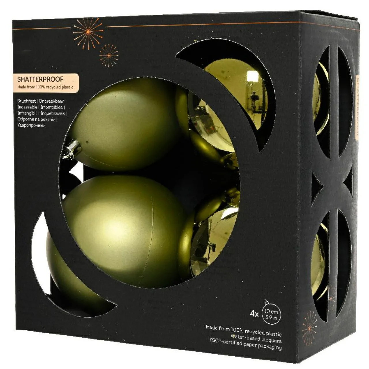 Boule De Noël|KAEMINGK Lot de 4 boules de Noël (D100 mm) Aravis Vert romarin