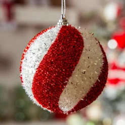 Boule De Noël|KAEMINGK Lot de 12 boules de Noël (D80 mm) Spiralis Rouge