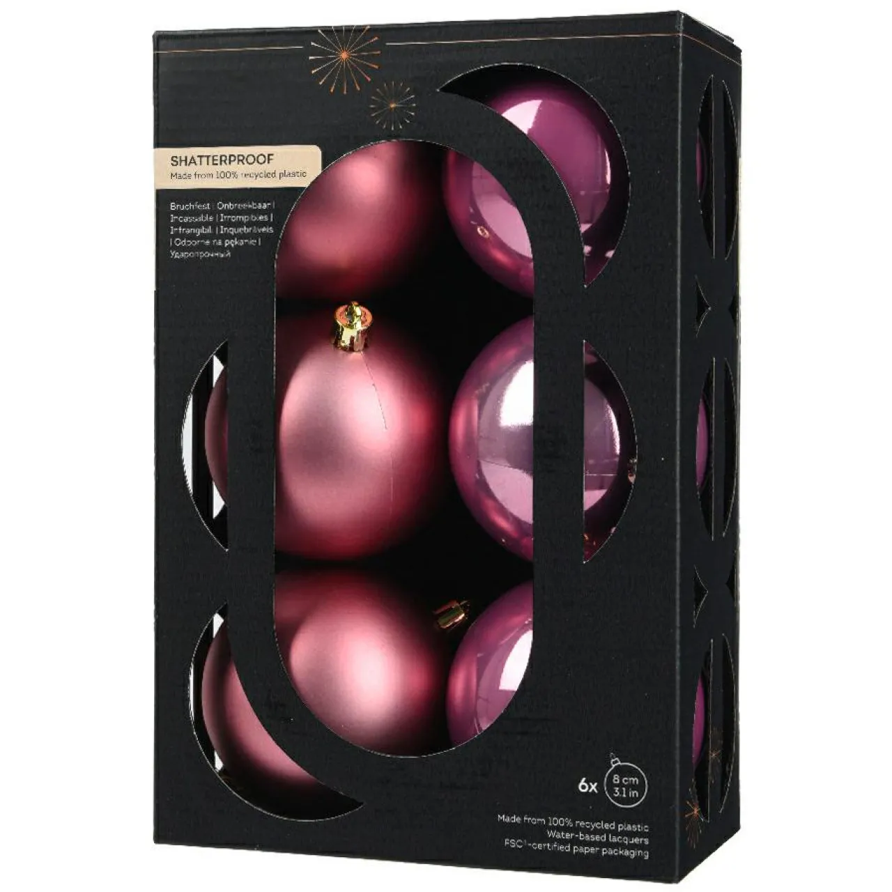 Boule De Noël|KAEMINGK Lot de 6 boules de Noël (D80 mm) Aravis Vieux rose