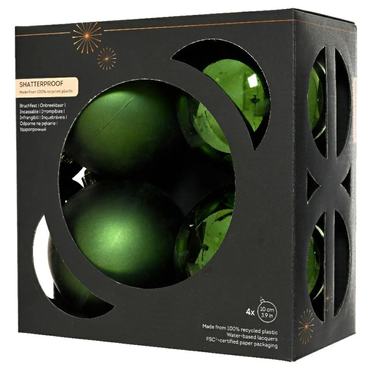 Boule De Noël|KAEMINGK Lot de 4 boules de Noël (D100 mm) Aravis Vert sapin