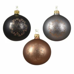 Boule De Noël|KAEMINGK Lot de 6 boules de Noël (D80 mm) en verre Til Noir, gris marbre et Noix de pécan Brun gingembre