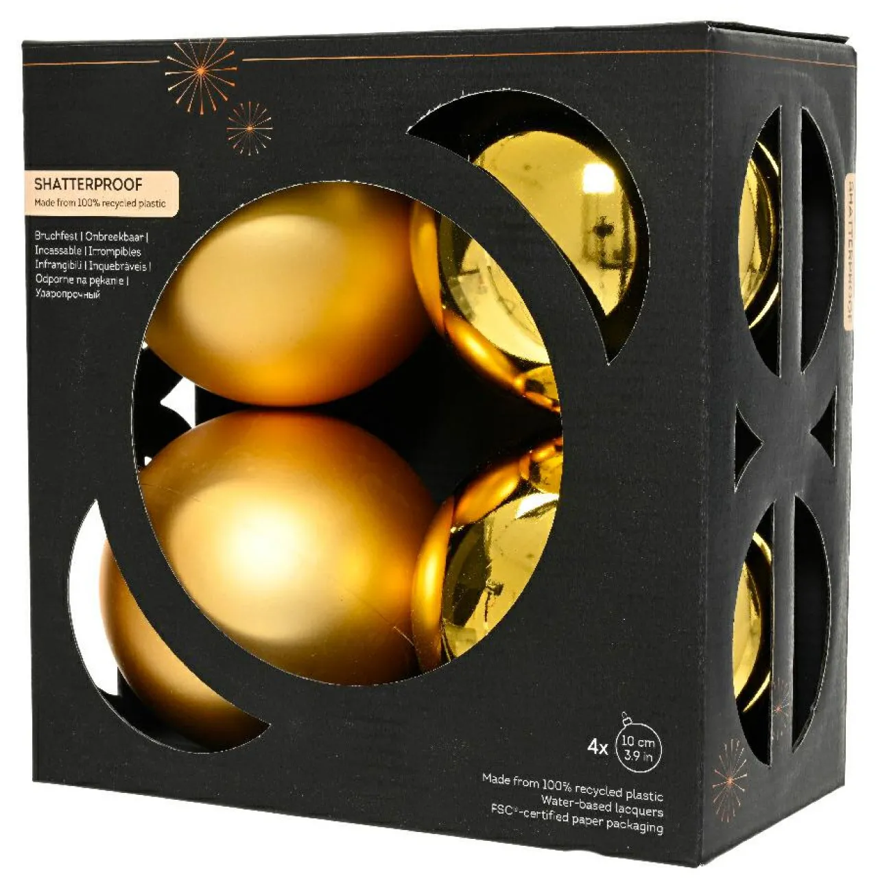 Boule De Noël|KAEMINGK Lot de 4 boules de Noël (D100 mm) Aravis Or