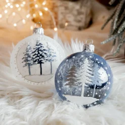 Boule De Noël|KAEMINGK Lot de 6 boules de Noël (D80 mm) en verre Forêt de sapins Bleu
