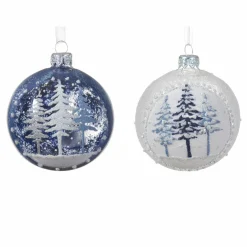 Boule De Noël|KAEMINGK Lot de 6 boules de Noël (D80 mm) en verre Forêt de sapins Bleu