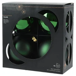 Boule De Noël|KAEMINGK Lot de 4 boules de Noël en verre (D100 mm) Boréal Vert sapin