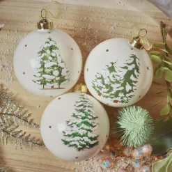 Boule De Noël|KAEMINGK Lot de 3 boules de Noël en verre (D80 mm) Forêt mystique Blanc laine
