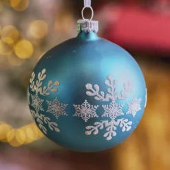 Boule De Noël|KAEMINGK Lot de 6 boules de Noël en verre (D80 mm) Flocon de neige Bleu pétillant