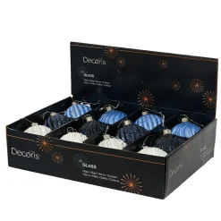 Boule De Noël|KAEMINGK Lot de 12 boules de Noël en verre (D80 mm) Torsades et blanc Bleu
