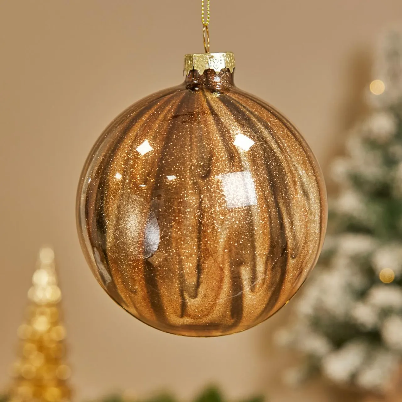 Boule De Noël|KOOPMAN Lot de 9 boules de Noël en verre (D100 mm) New York Brun scintillant Marron