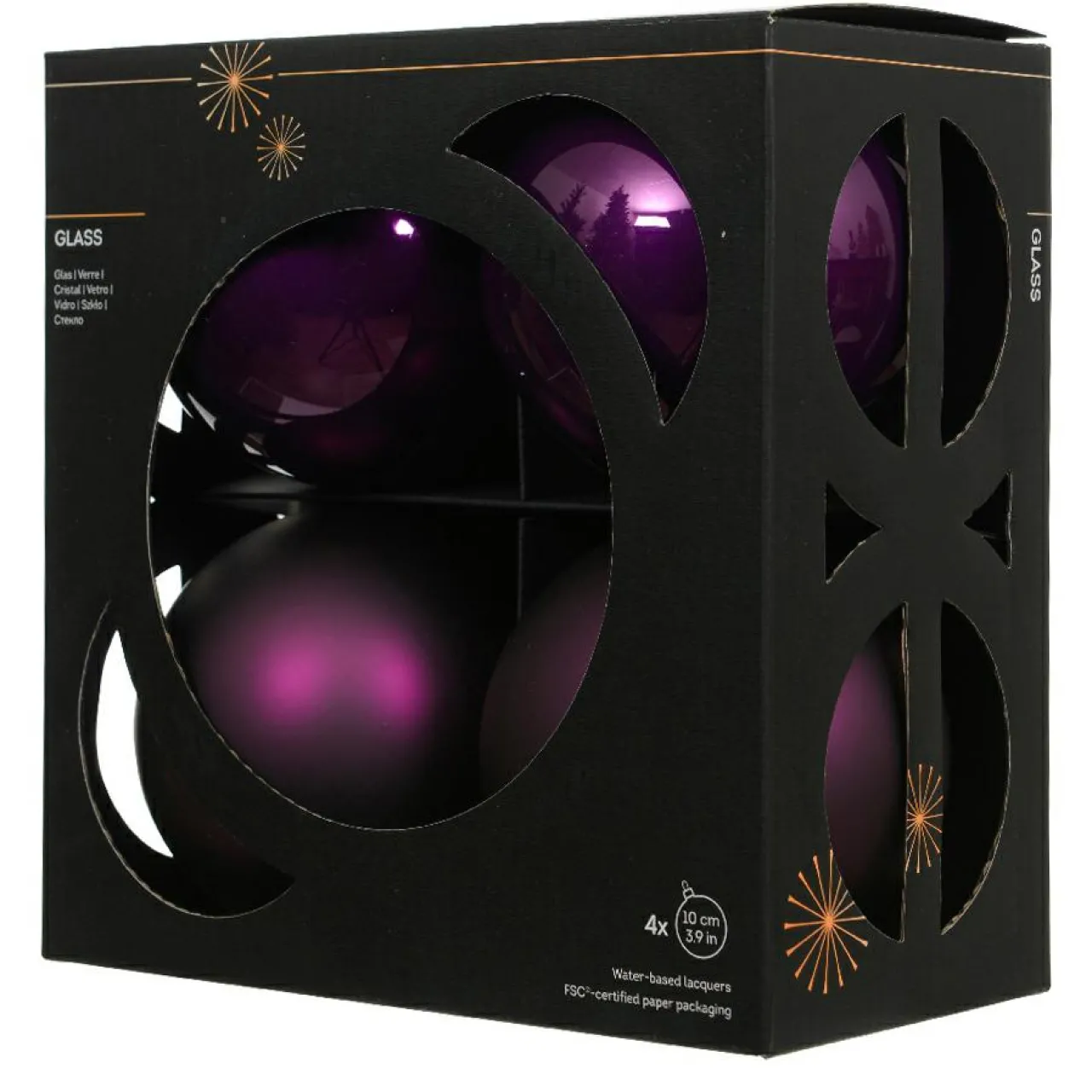 Boule De Noël|KAEMINGK Lot de 4 boules de Noël en verre (D100 mm) Boréal Figue Violet