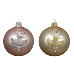 Boule De Noël|KAEMINGK Lot de 6 boules de Noël en verre (D80 mm) Ballerines et perle Rose