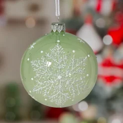 Boule De Noël|KAEMINGK Lot de 6 boules de Noël en verre (D80 mm) Flocon féerique Vert