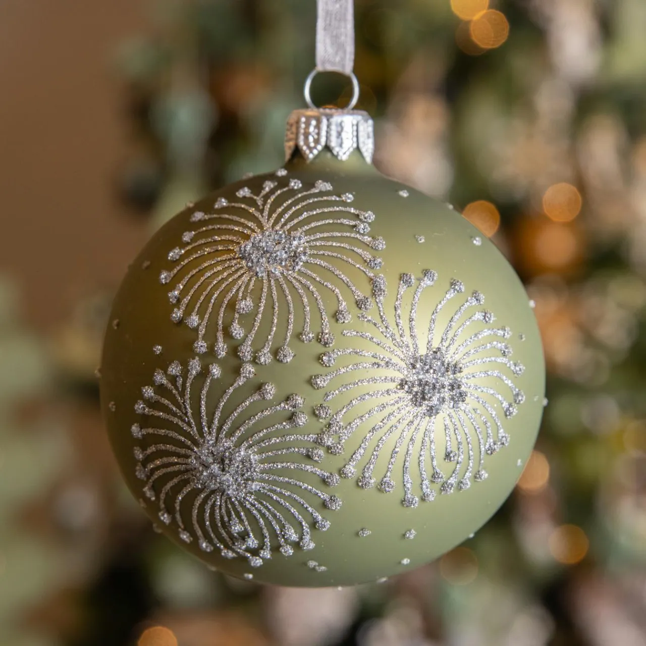 Boule De Noël|KAEMINGK Lot de 6 boules de Noël en verre (D80 mm) Feux d'artifice Vert romarin