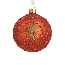 Boule De Noël|KAEMINGK Lot de 6 boules de Noël en verre (D80 mm) Fleurs pailletées Rouge