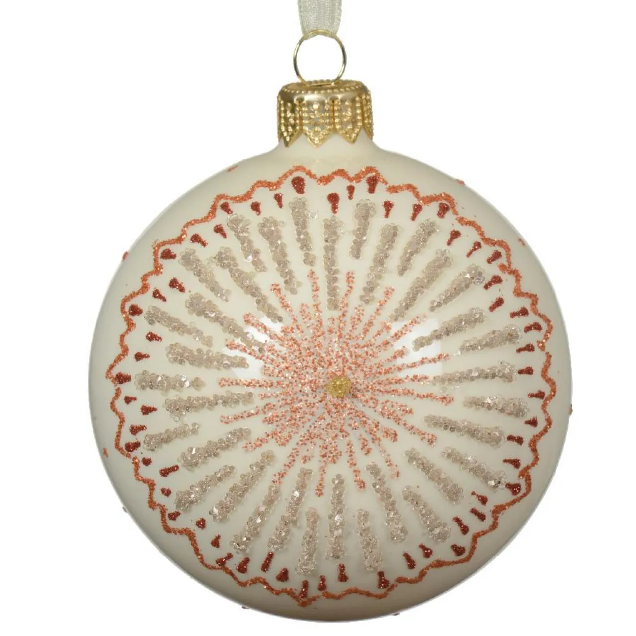 Boule De Noël|KAEMINGK Lot de 6 boules de Noël en verre (D80 mm) Médaillon étoilé Blanc laine