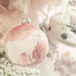 Boule De Noël|KAEMINGK Lot de 6 boules de Noël en verre Licorne Rose poudré