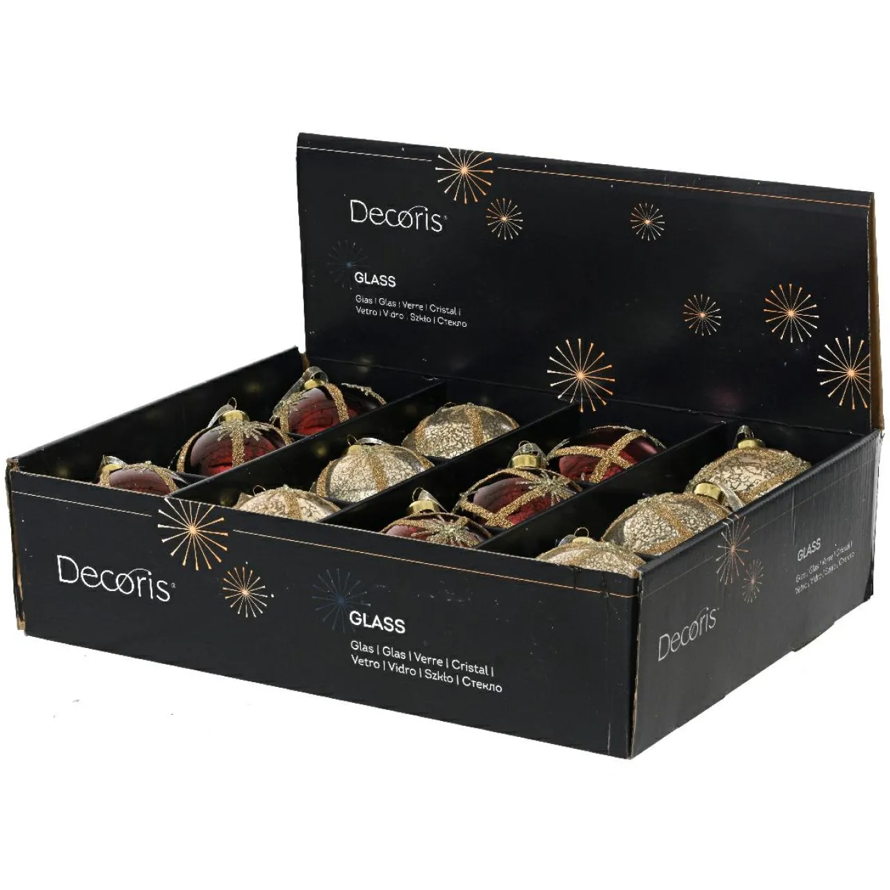 Boule De Noël|KAEMINGK Lot de 12 boules de Noël en verre (D100mm) Feu d'artifice et Bordeaux Perle