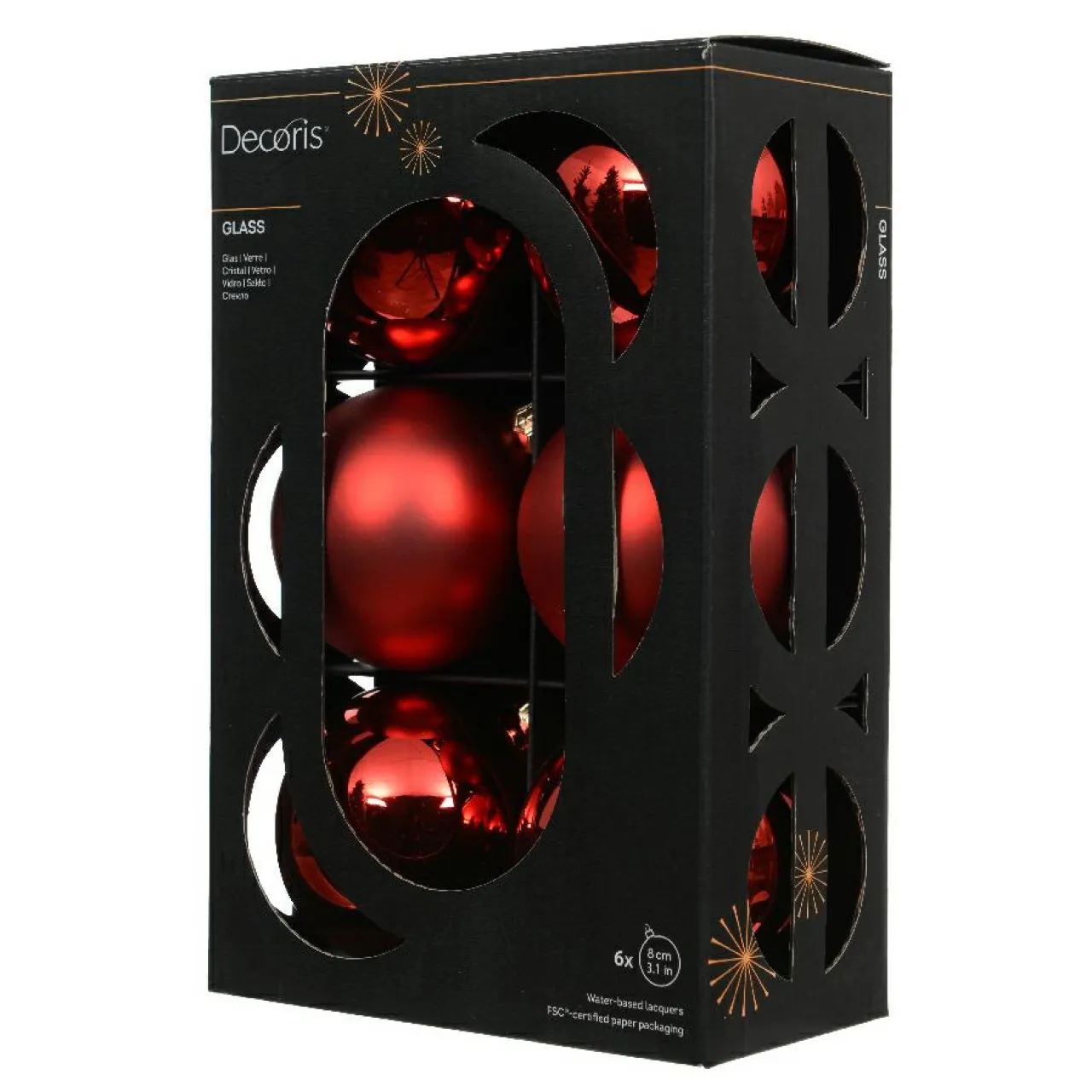 Boule De Noël|KAEMINGK Lot de 6 boules de Noël en verre (D80 mm) Boréal Rouge