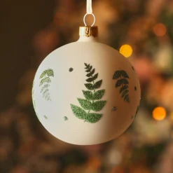 Boule De Noël|KAEMINGK Lot de 6 boules de Noël en verre (D80 mm) Délicatesse et vert pailleté Blanc laine