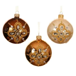 Boule De Noël|KAEMINGK Lot de 6 boules de Noël en verre (D80 mm) Diamant de prestige Perle, Cognac et Brun café